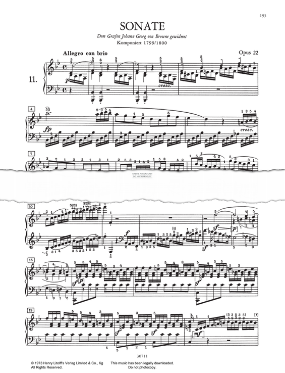 Produktbild zu: Piano Sonata No. 11 In Bb Major, Op.22