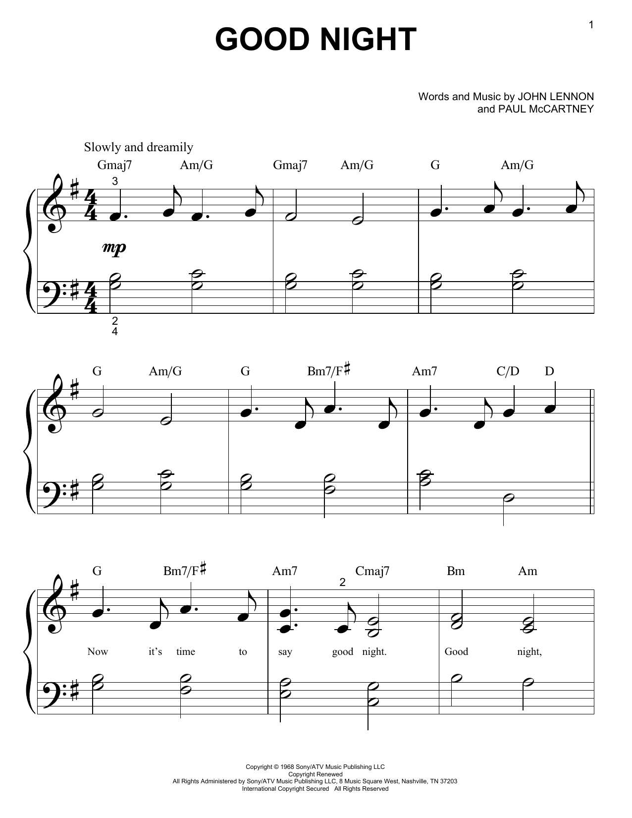 Produktgalerie: Seite 1 von 1 Good Night, The Beatles, Klavier