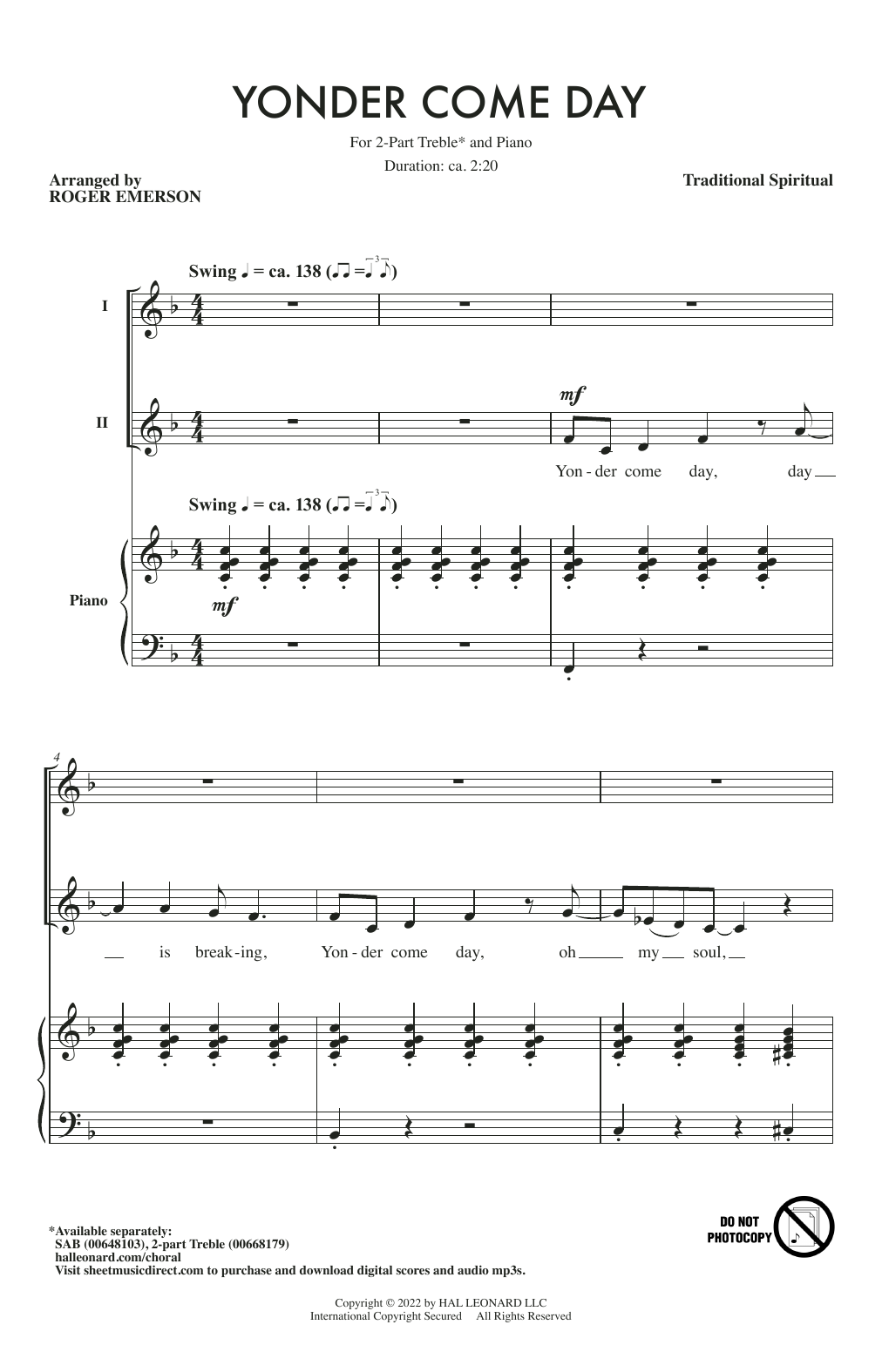 Product picture to: Yonder Come Day (arr. Roger Emerson)