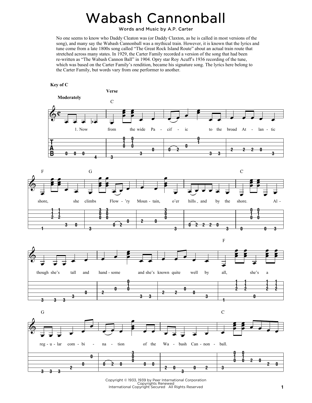 Produktgalerie: Seite 1 von 1 Wabash Cannonball (arr. Fred Sokolow), The Carter Family, Gitarre