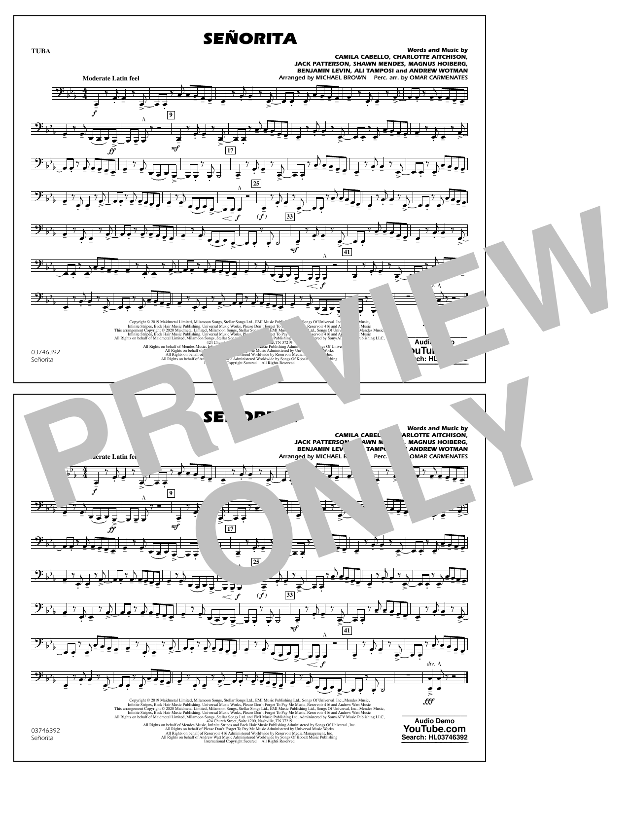 Produktbild zu: Señorita (arr. Carmenates and Brown) - Tuba
