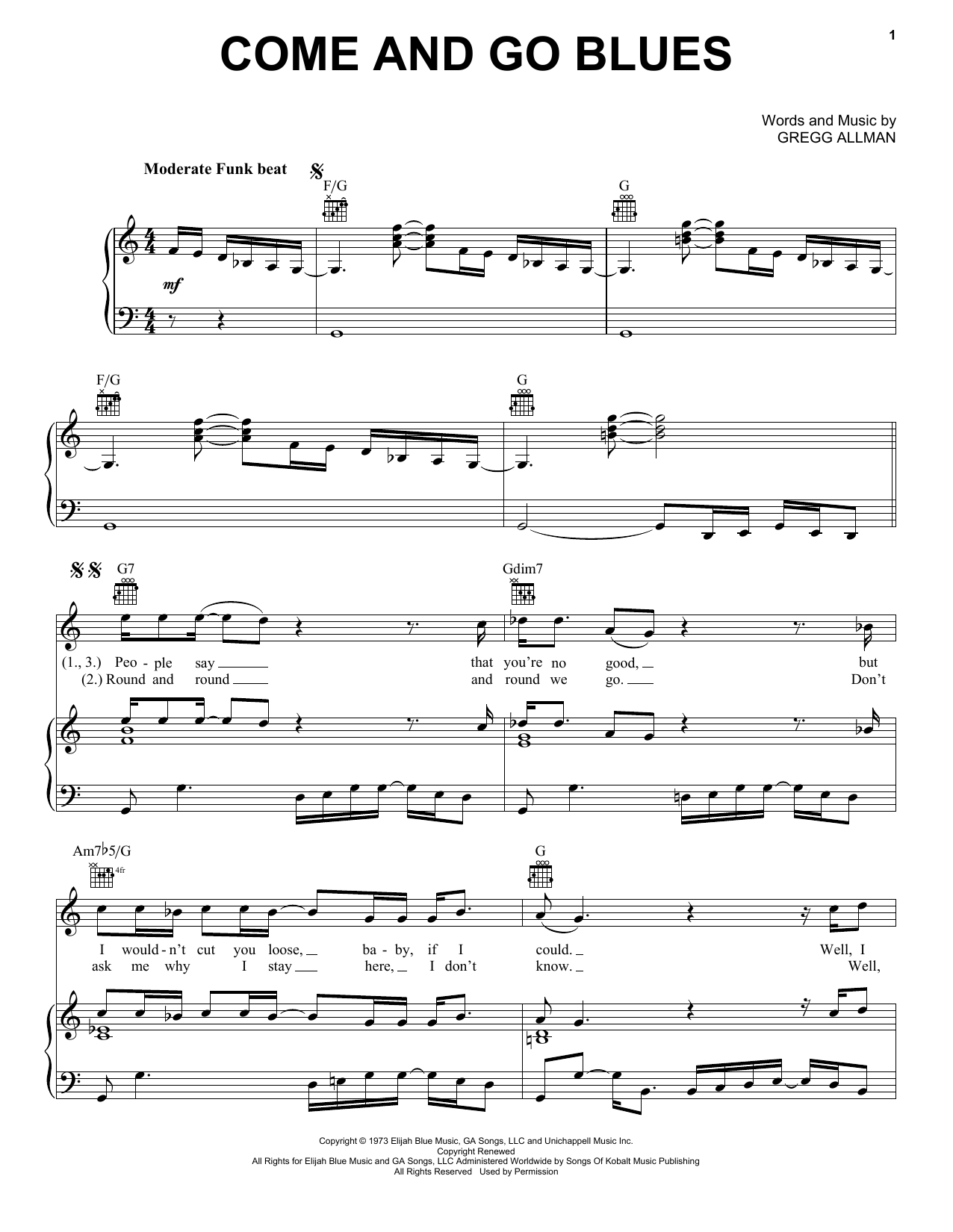 Produktgalerie: Seite 1 von 1 Come And Go Blues, The Allman Brothers Band, Gesang, Gitarre, Klavier