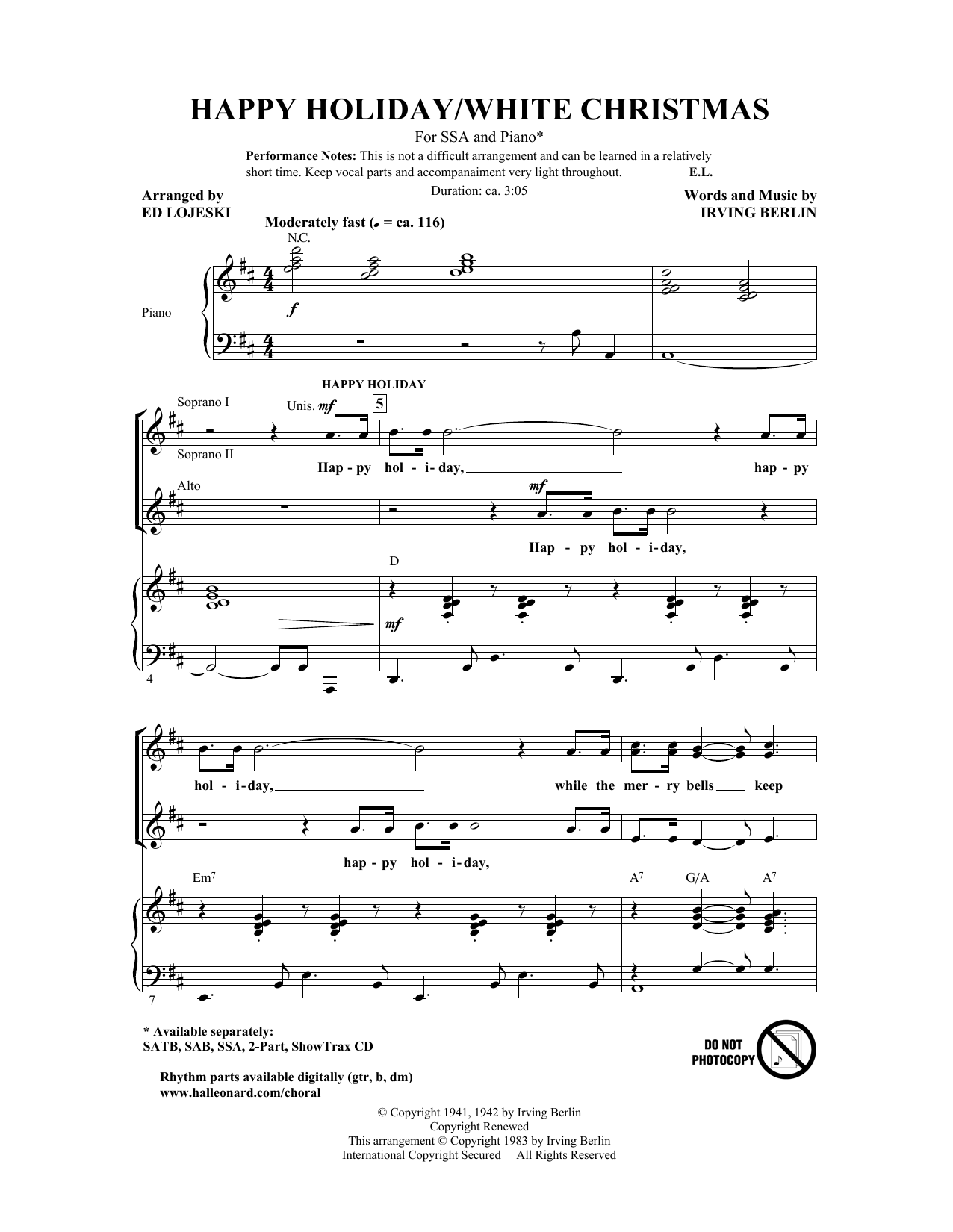 Product gallery: Page 1 of 1 Happy Holiday (arr. Ed Lojeski), Irving Berlin