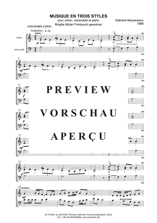 Product gallery: Page 6 of 21 Musique en trois styles pour violon, violoncelle et piano (1969) , ,  (Trio for violin, violoncello + piano)