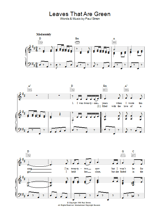 Produktgalerie: Seite 1 von 1 Leaves That Are Green, Simon & Garfunkel, Gesang, Gitarre, Klavier