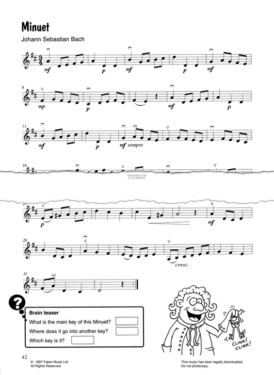 Produktgalerie: Seite 1 von 1 Minuet, Johann Sebastian Bach, Klavier, Violine