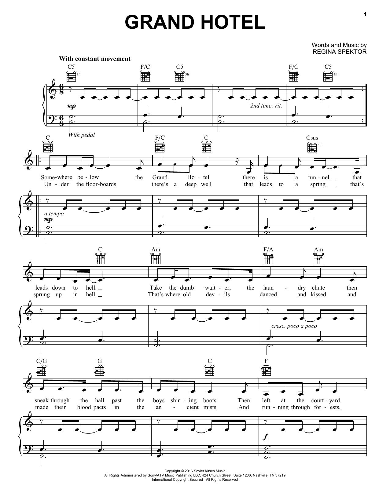 Produktgalerie: Seite 1 von 1 Grand Hotel, Regina Spektor, Gesang, Klavier