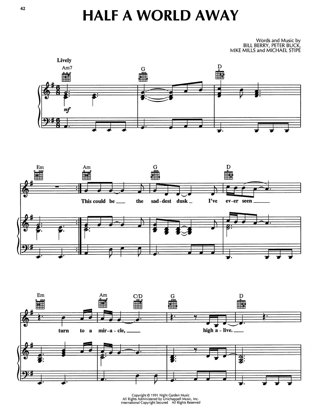 Produktgalerie: Seite 1 von 1 Half A World Away, R.E.M., Gesang, Gitarre, Klavier