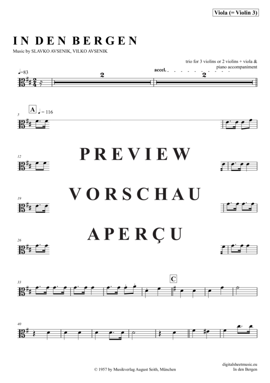 Product gallery: Page 18 of 21 In Den Bergen , Avsenik, Slavko, (violin trio + piano)