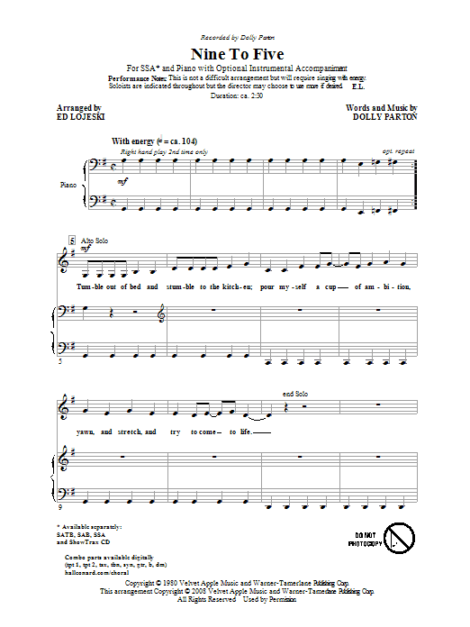 Produktgalerie: Seite 1 von 1 Nine To Five (arr. Ed Lojeski), Dolly Parton, Chor