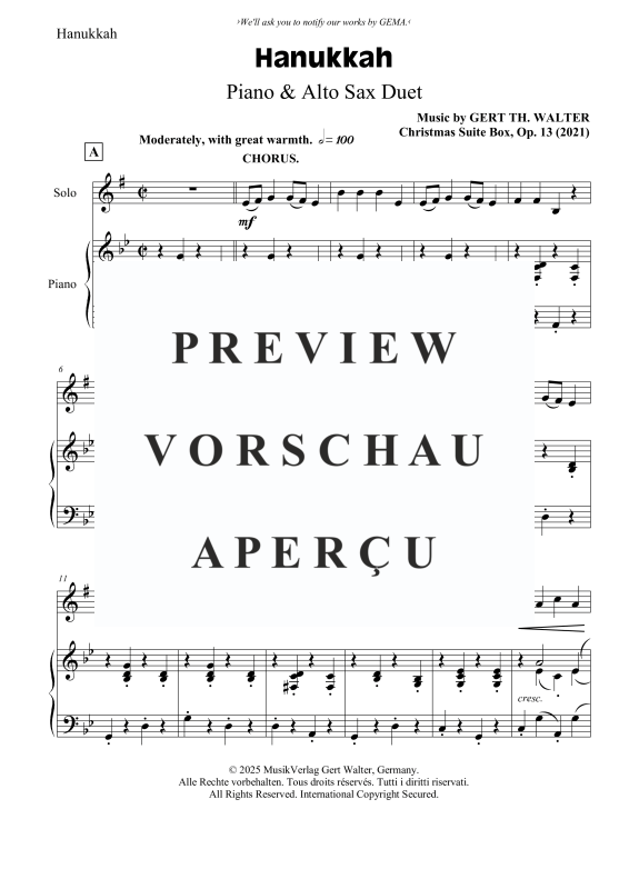 Produktgalerie: Seite 5 von 11 Hanukkah, , Alt Saxophon und Klavier