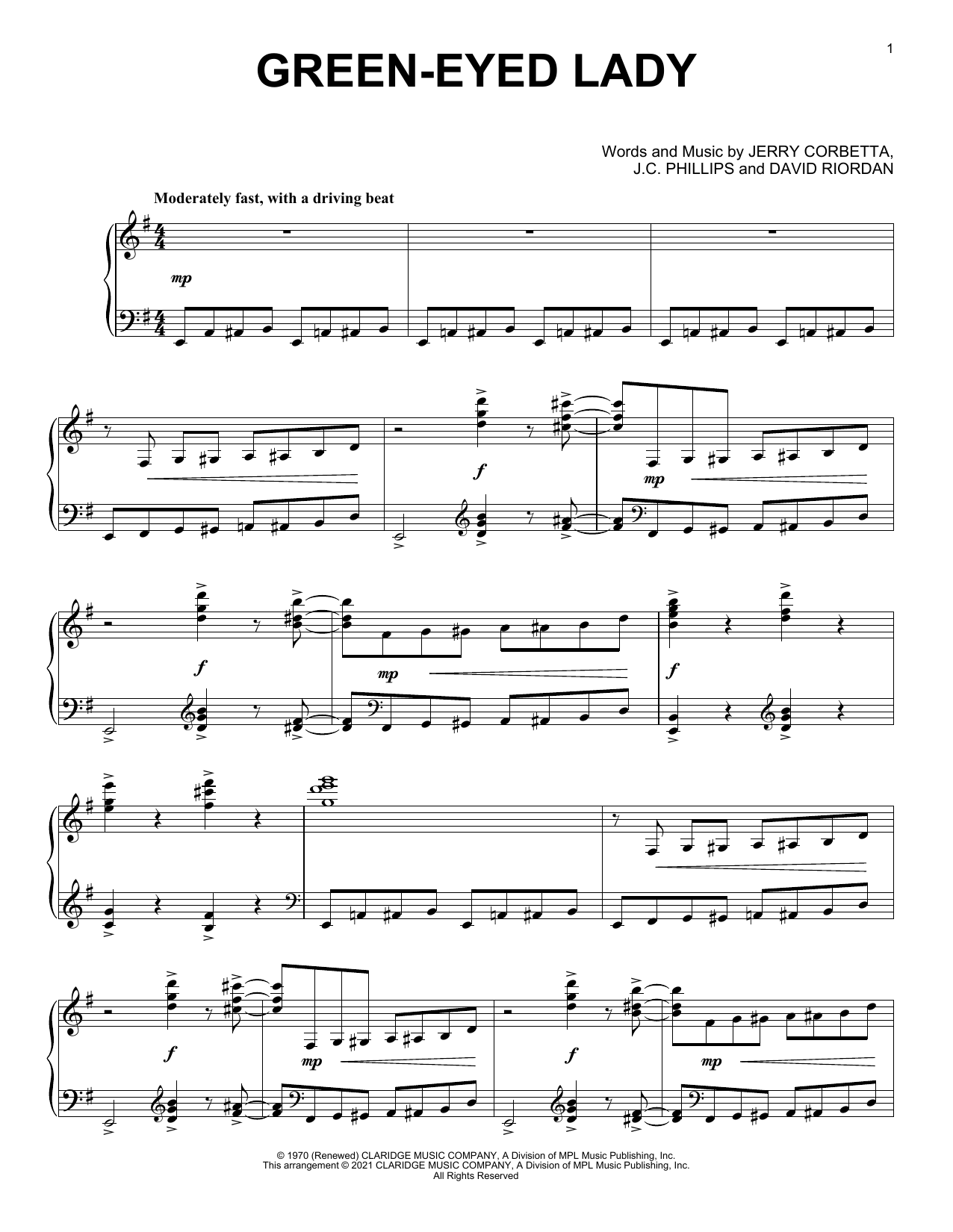 Product gallery: Page 1 of 1 Green-Eyed Lady [Classical version] (arr. David Pearl), Sugarloaf
