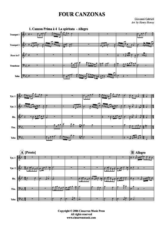gallery: Four Canzonas , , (Brass quintet)