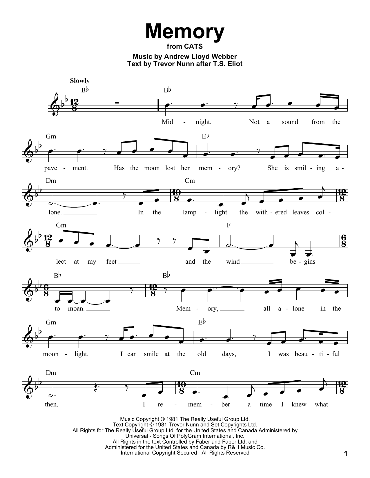 Produktbild zu:  Memory (from Cats) - Andrew Lloyd Webber