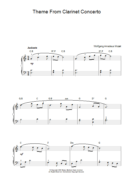 Produktgalerie: Seite 1 von 1 Slow Movement Theme from Clarinet Concerto, Wolfgang Amadeus Mozart, Gesang, Gitarre, Klavier