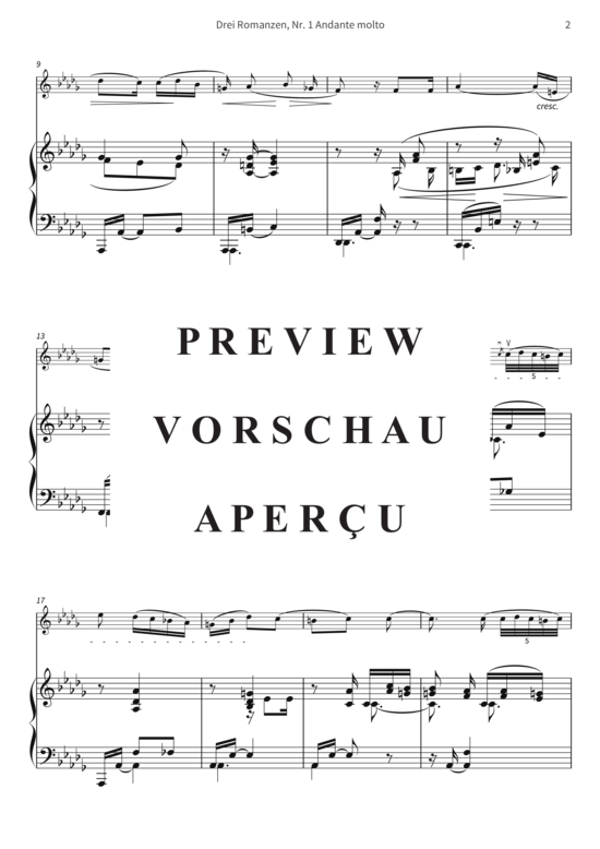 gallery: Drei Romanzen, Nr. 1 Andante molto - op. 22 I, Joseph Joachim freundschaftlichst gewidmet , , (Violine + Klavier)