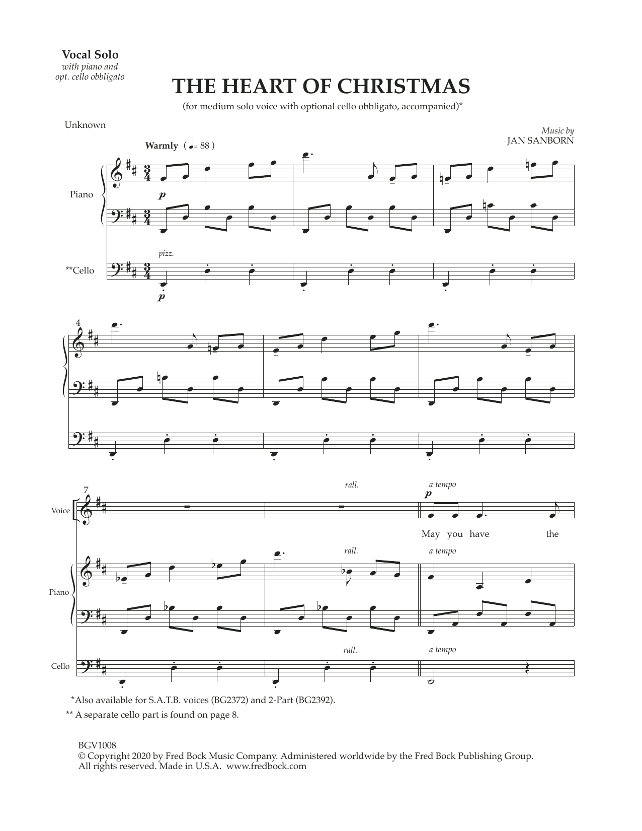 Produktbild zu: The Heart Of Christmas (with optional cello obbligato)