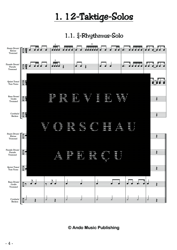 gallery: Solos für Marschtrommler - Band 2, , 40 Solo Stücke für erweiterte Marschbesetzung: Kleine Trommel, Parade Trommel, Große Trommel, Tom Toms und Becken