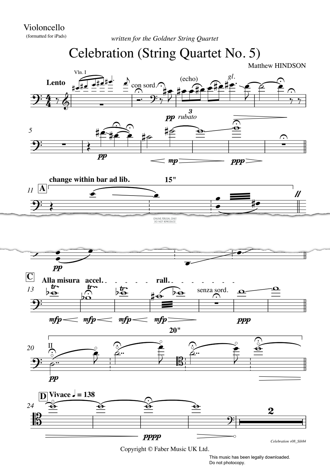 Produktgalerie: Seite 1 von 1 Celebration (String Quartet No 5), Matthew Hindson, Violoncello