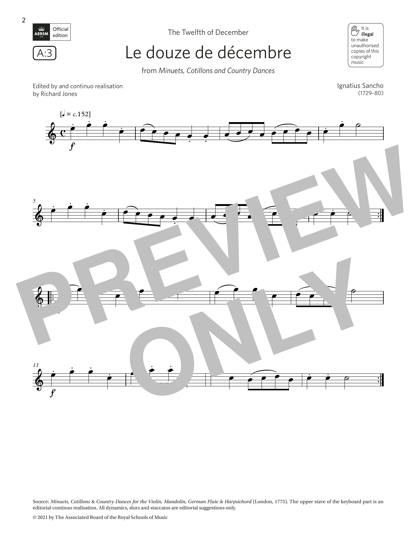 Product gallery: Page 1 of 1 Le douze de décembre (Grade 1 List A3 from the ABRSM Flute syllabus from 2022), Ignatius Sancho