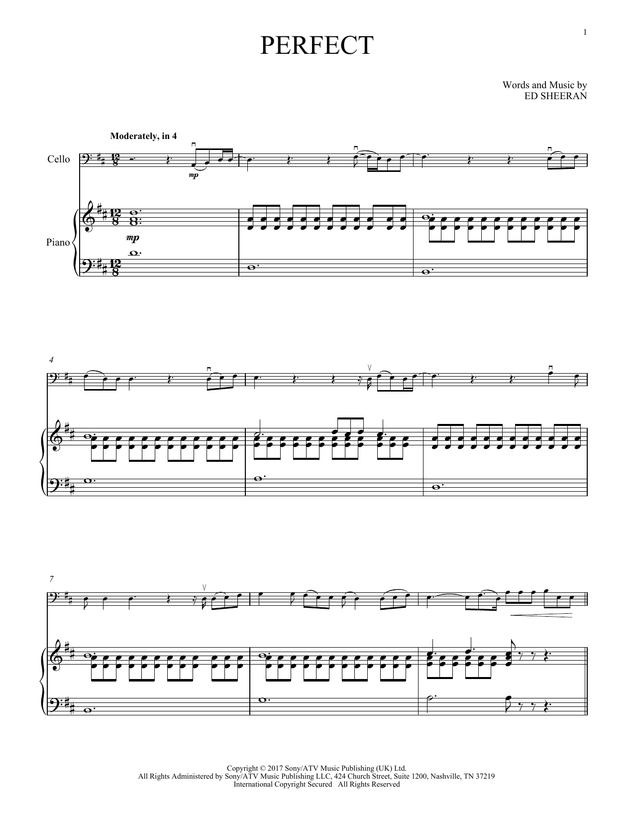 Produktgalerie: Seite 1 von 1 Perfect, Ed Sheeran, Klavier, Violoncello