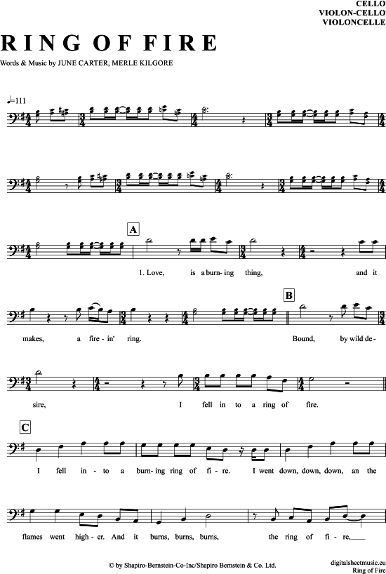 Produktgalerie: Seite 1 von 4 Ring of fire , Cash, Johnny, (Violon-Cello)