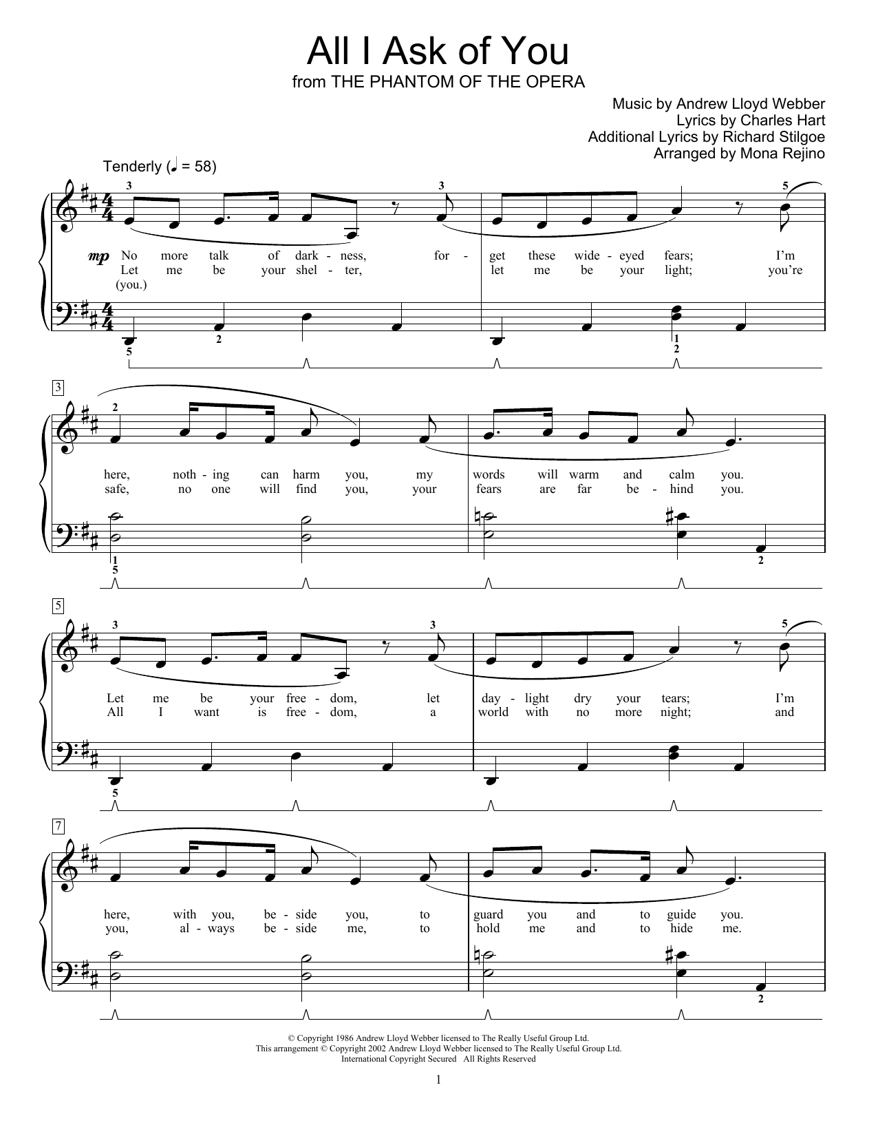 Product picture to: All I Ask Of You (from The Phantom Of The Opera) (arr. Mona Rejino)