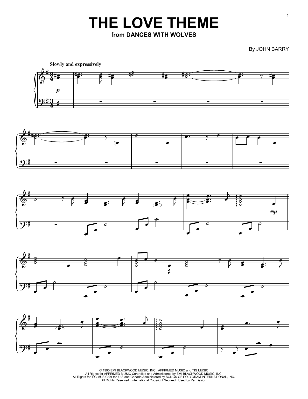 Product gallery: Page 1 of 1 The Love Theme (from Dances With Wolves) (arr. Phillip Keveren), John Barry