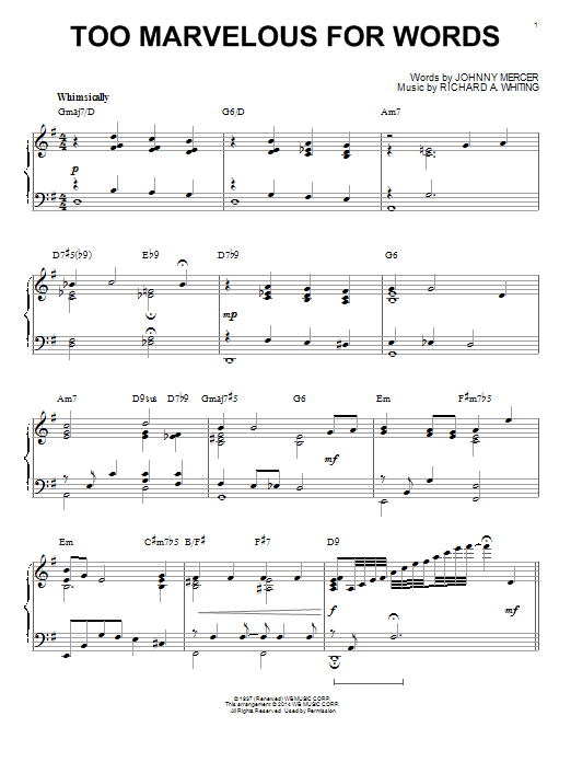 Product picture to: Too Marvelous For Words [Jazz version] (arr. Brent Edstrom)