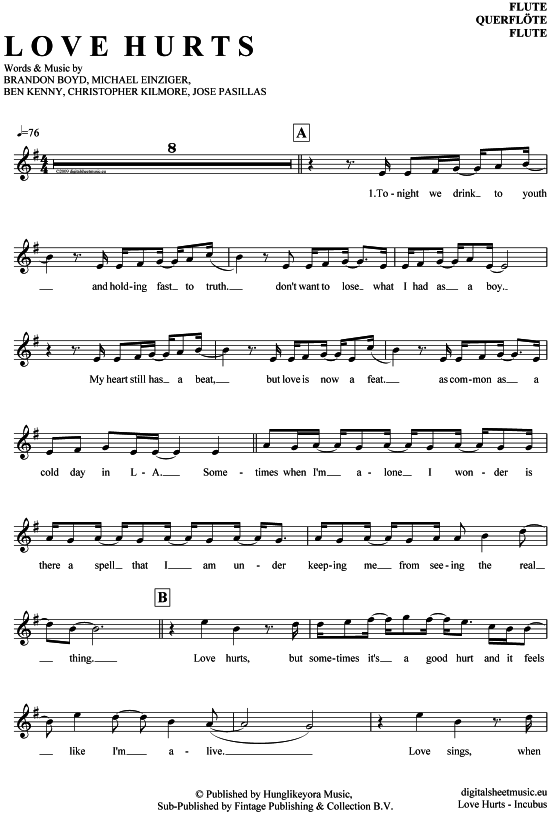 Product gallery: Page 1 of 4 Love Hurts , Incubus, (transverse flute)