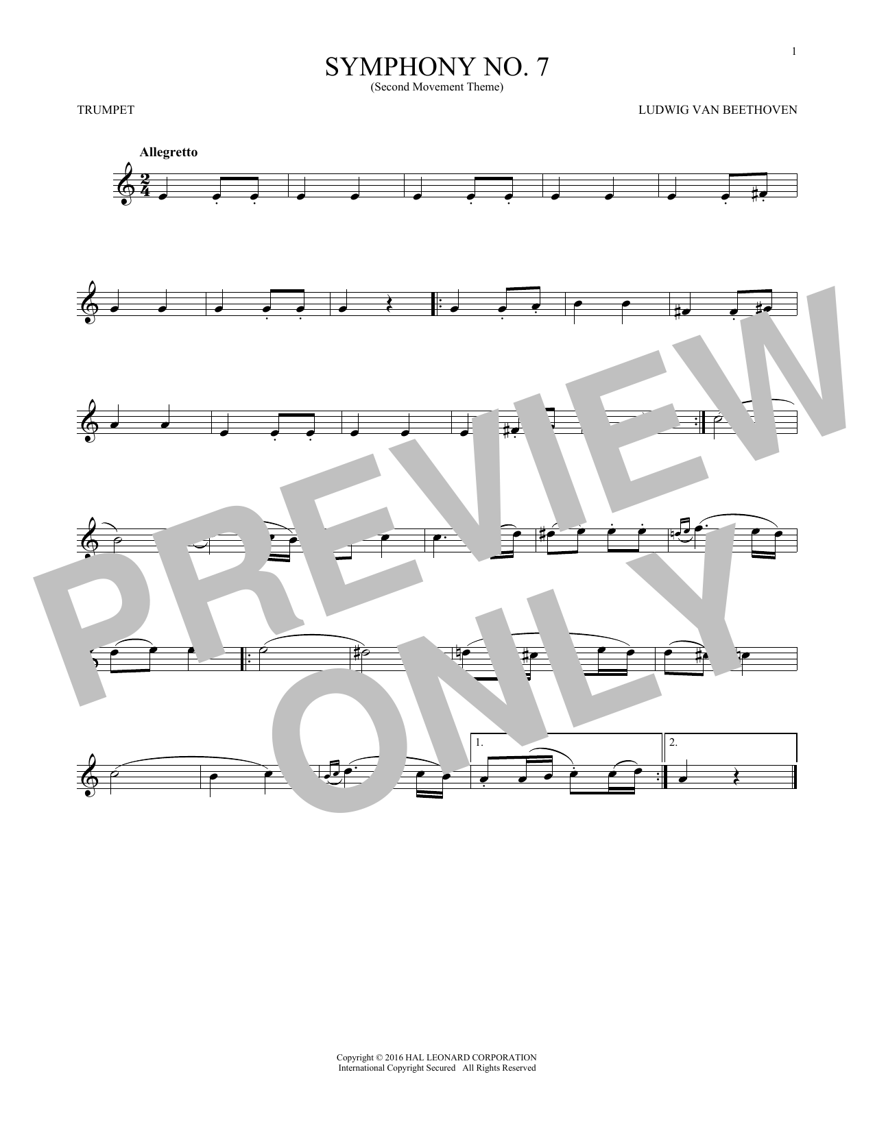 Produktgalerie: Seite 1 von 1 Symphony No. 7 In A Major, Second Movement (Allegretto), Ludwig Van Beethoven, Trompete