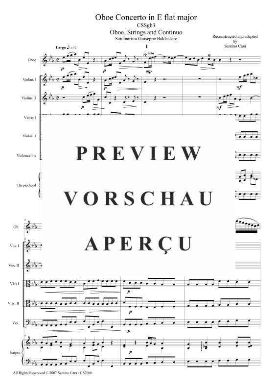 Produktgalerie: Seite 2 von 11 Oboen Konzert in Es-Dur, , Oboe Solo, Streicherensemble und Cembalo BC