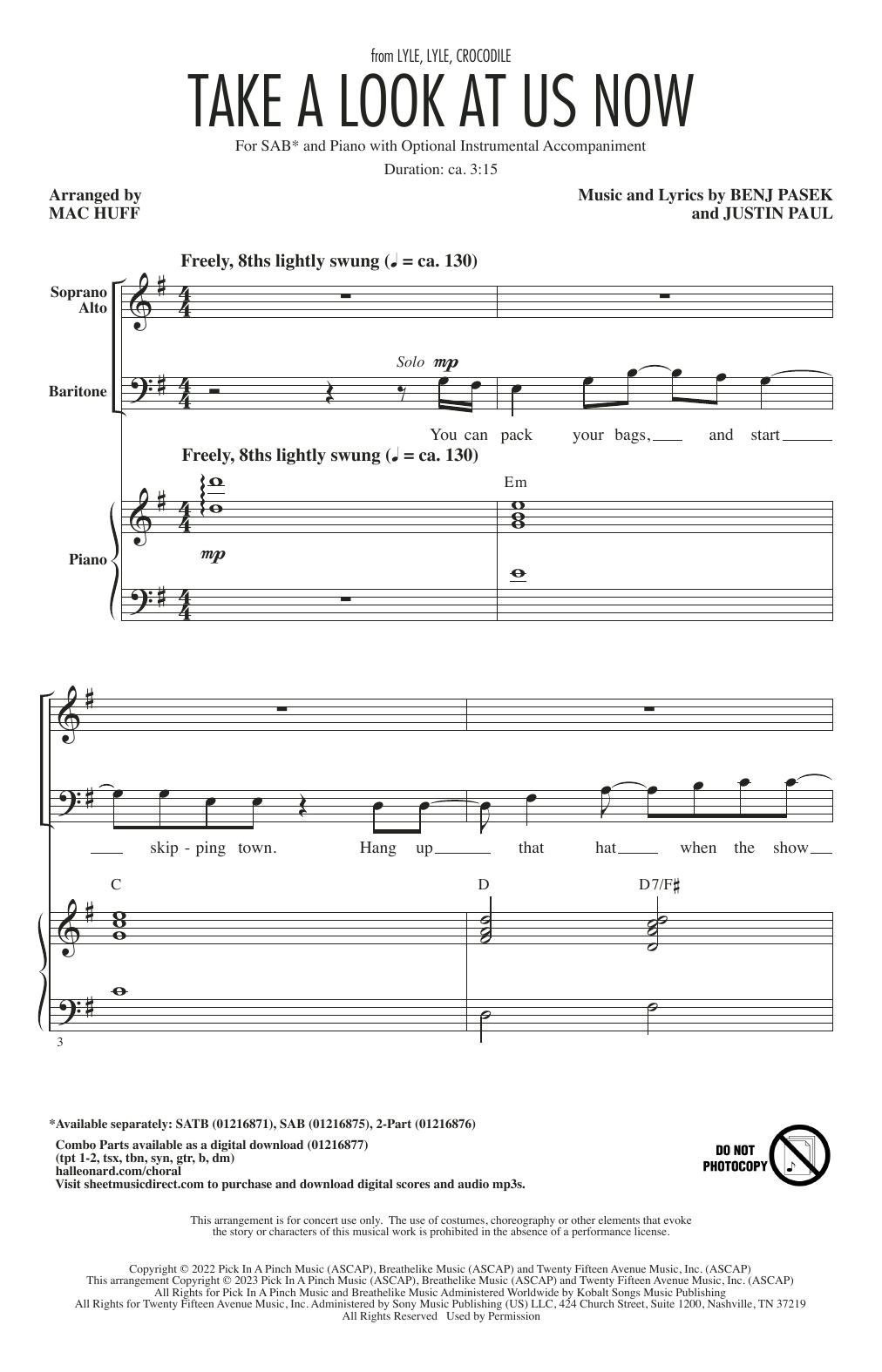 Product picture to: Take A Look At Us Now (from Lyle, Lyle, Crocodile) (arr. Mac Huff)
