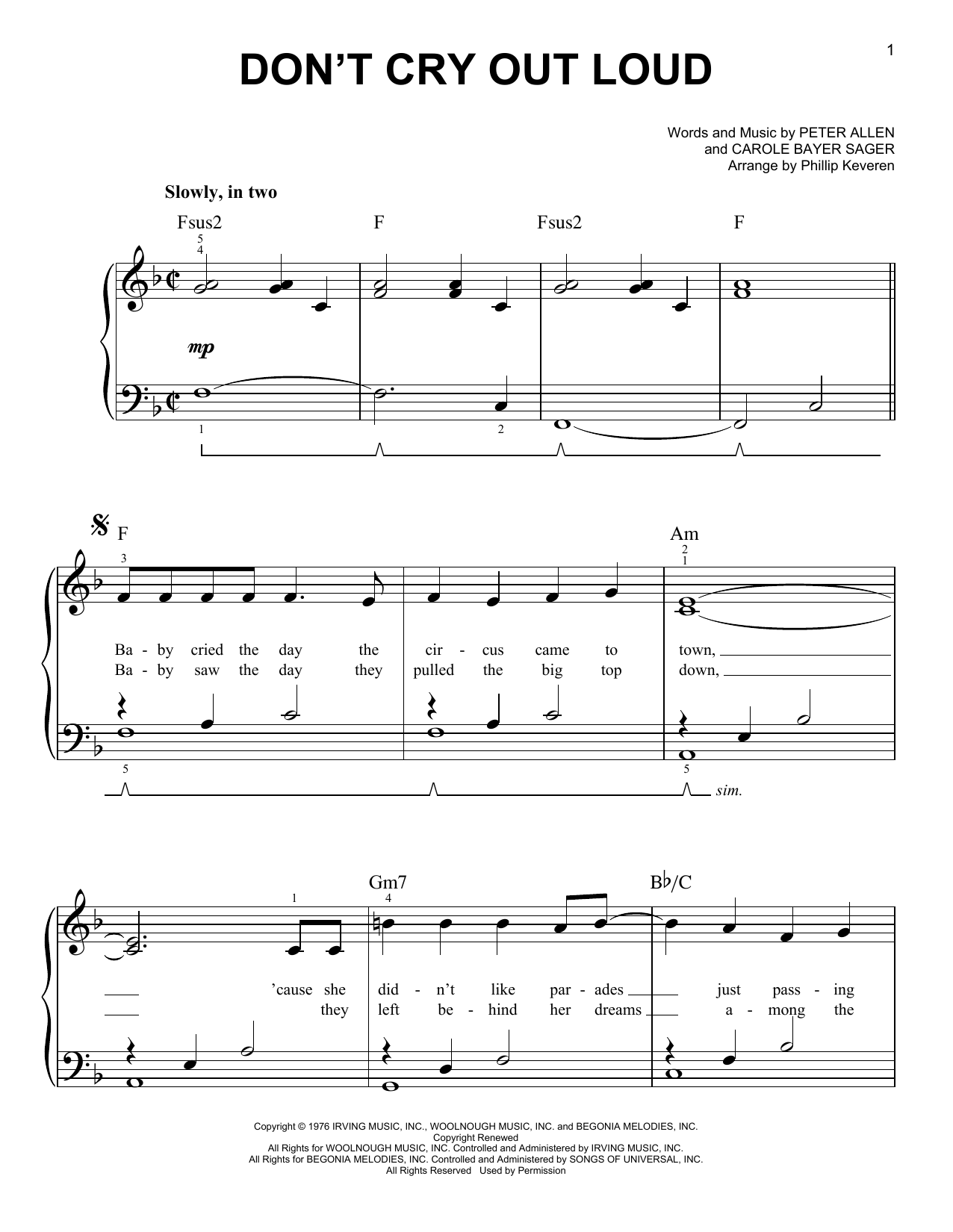 Produktbild zu: Don't Cry Out Loud (We Don't Cry Out Loud) (arr. Phillip Keveren)