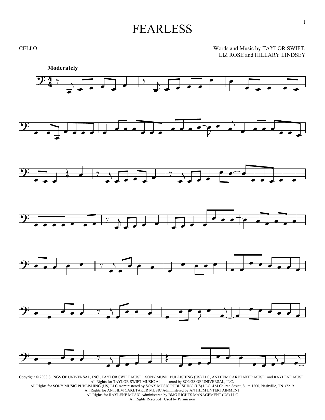 Produktgalerie: Seite 1 von 1 Fearless, Taylor Swift, Violoncello