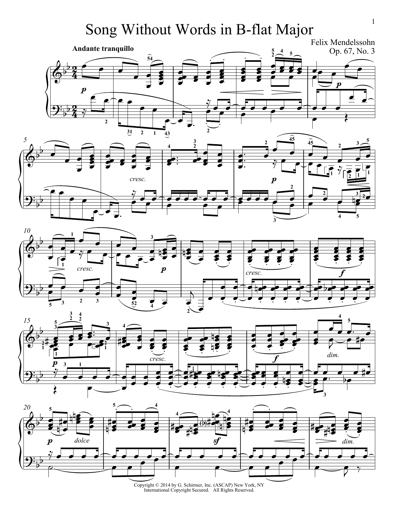 Produktbild zu: Song Without Words In B-Flat Major, Op. 67, No. 3