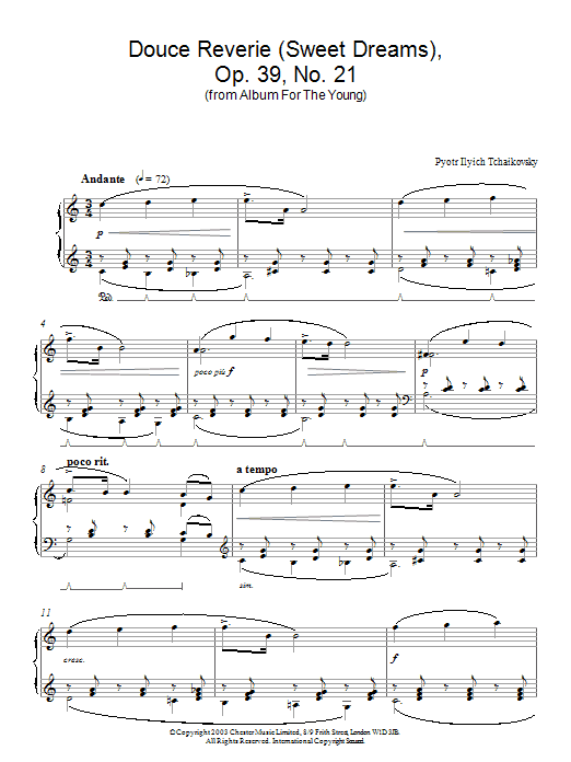 Product gallery: Page 1 of 1 Sweet Dream (Douce Reverie), Op. 39, No. 21 (from Album For The Young), Pyotr Il'yich Tchaikovsky