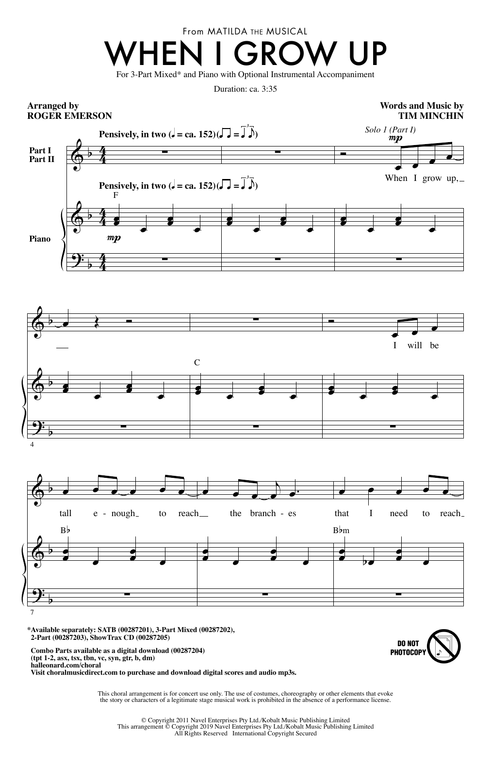 Produktgalerie: Seite 1 von 1 When I Grow Up (from Matilda: The Musical) (arr. Roger Emerson), Tim Minchin, Chor