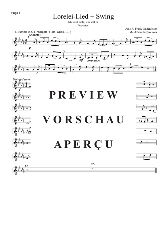 Produktgalerie: Seite 7 von 21 Lorelei-Lied + Swing , , (Blechbläser Quintett - Flexible Besetzung + Schlagzeug)