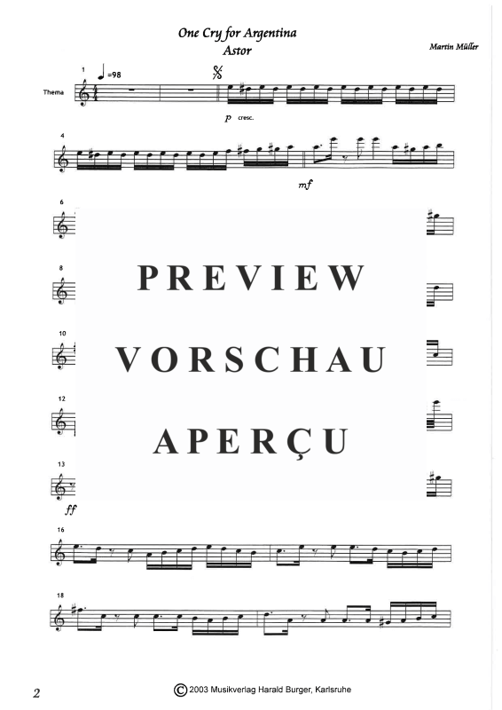 gallery: One Cry For Argentina - Suite für Melodieinstrument & Gitarre, , Querflöte - Einzelstimme
