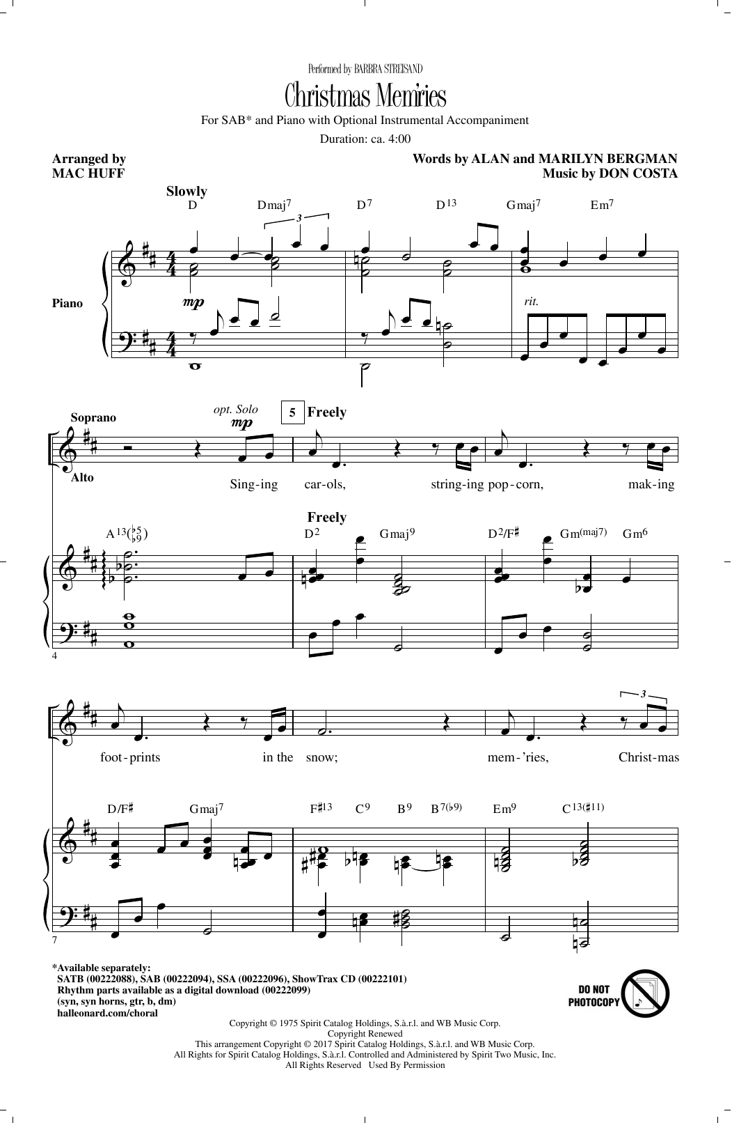 Produktgalerie: Seite 1 von 1 Christmas Mem'ries (arr. Mac Huff), Barbra Streisand, Chor