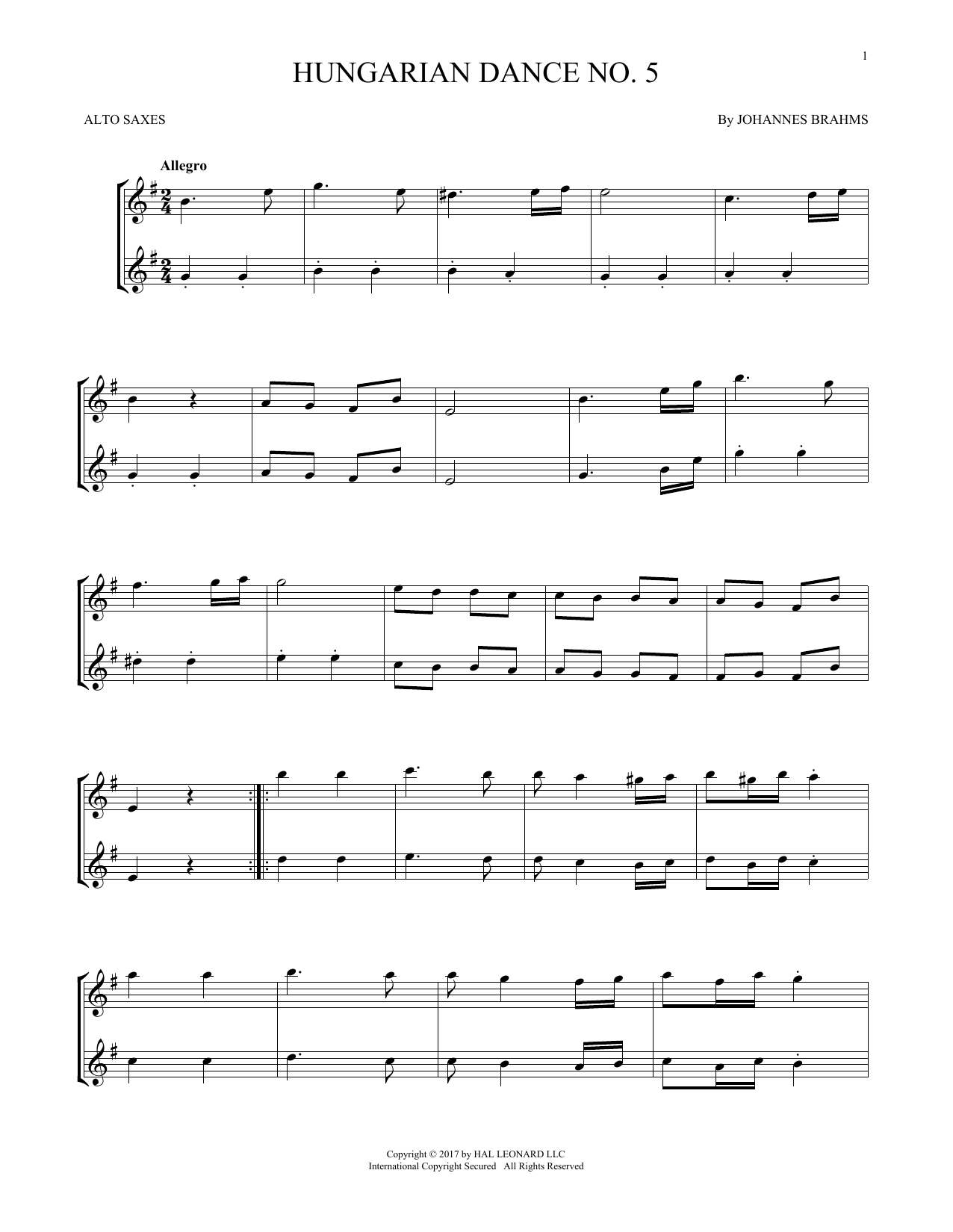 Product gallery: Page 1 of 1 Hungarian Dance No. 5, Johannes Brahms
