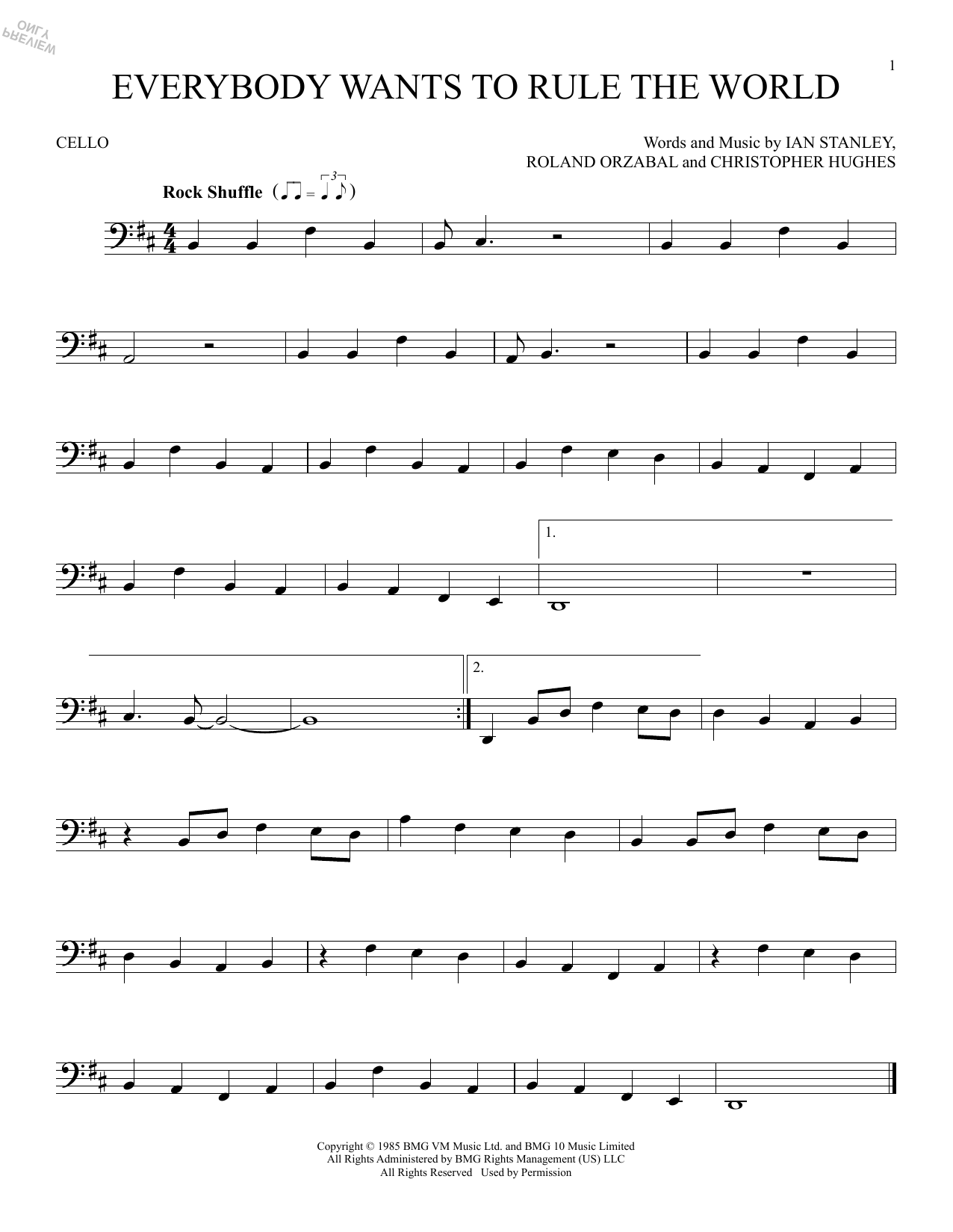 Produktgalerie: Seite 1 von 1 Everybody Wants To Rule The World, Tears For Fears, Violoncello