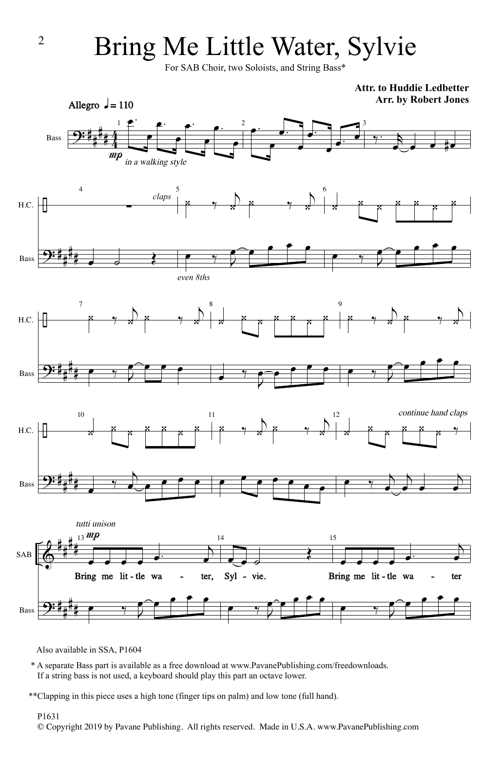 Product picture to: Bring Me Little Water, Sylvie (arr. Robert Jones)
