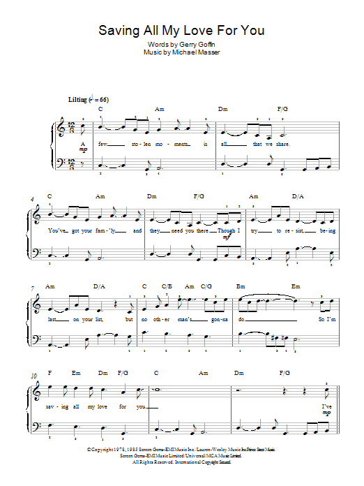 Produktgalerie: Seite 1 von 1 Saving All My Love For You, Whitney Houston, Klavier