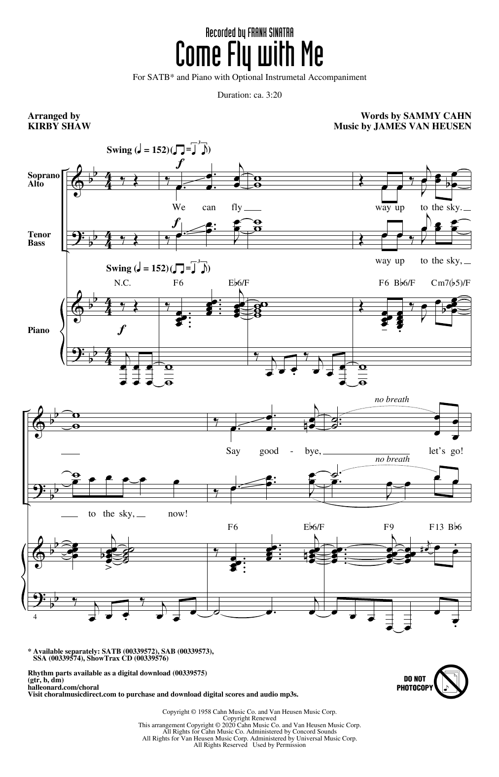 Product picture to: Come Fly With Me (arr. Kirby Shaw)