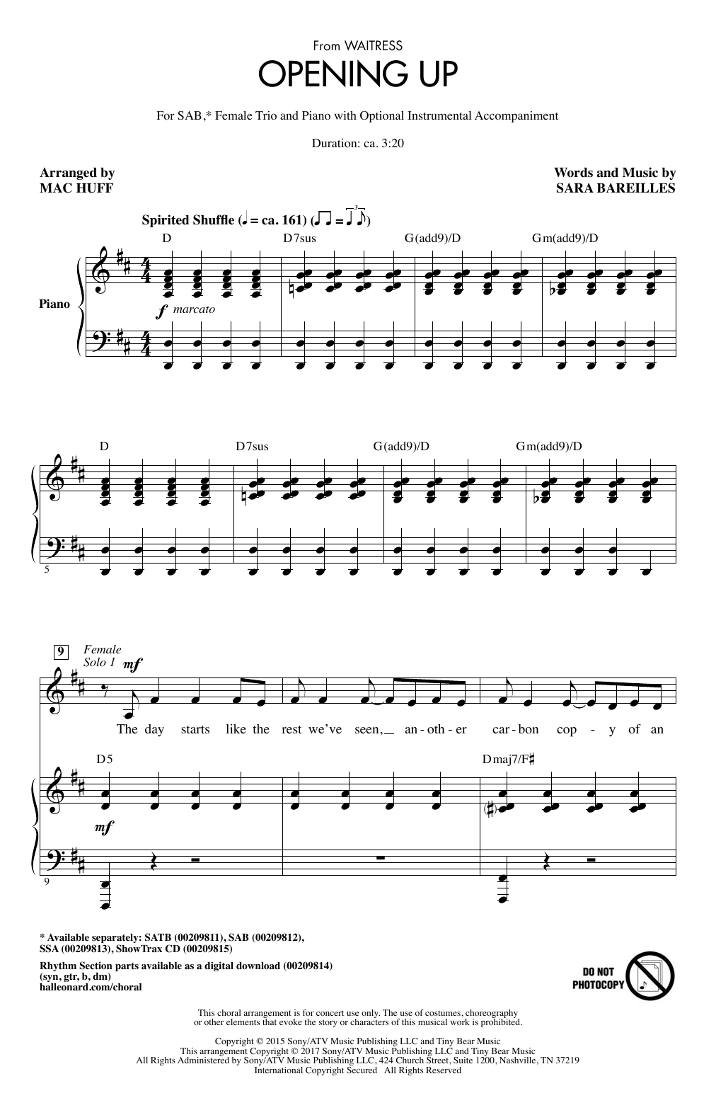 Produktbild zu: Opening Up (from Waitress The Musical) (arr. Mac Huff)