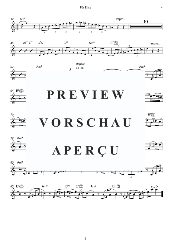 Produktgalerie: Seite 6 von 6 Für Elise - Jazz Waltz Version, , Violine Solo - Leadsheet
