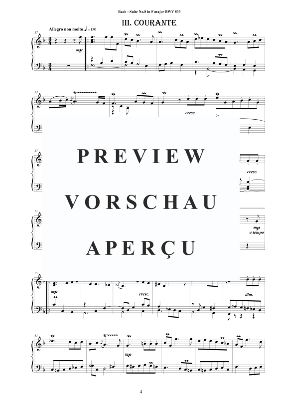 Produktgalerie: Seite 5 von 9 Suite No.8 in F-Dur BWV 833 - Complete Piano Version, , Klavier Solo