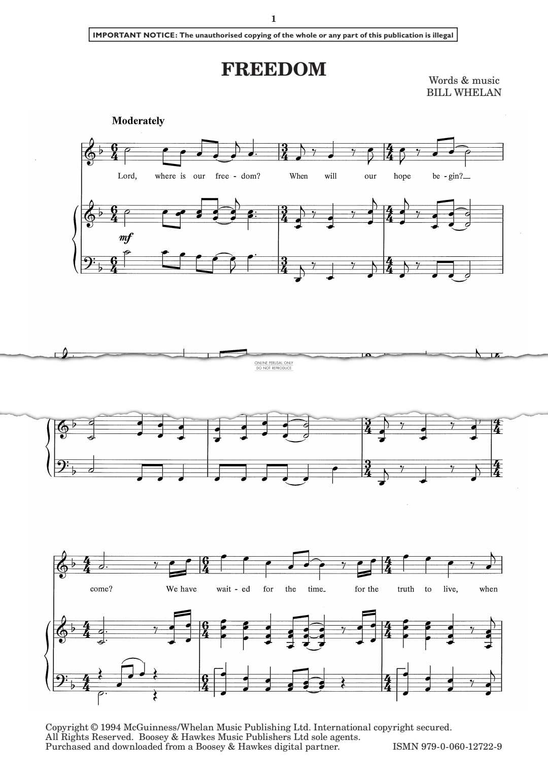 Produktgalerie: Seite 1 von 1 Freedom (from 'Riverdance'), Bill Whelan, Gesang, Klavier